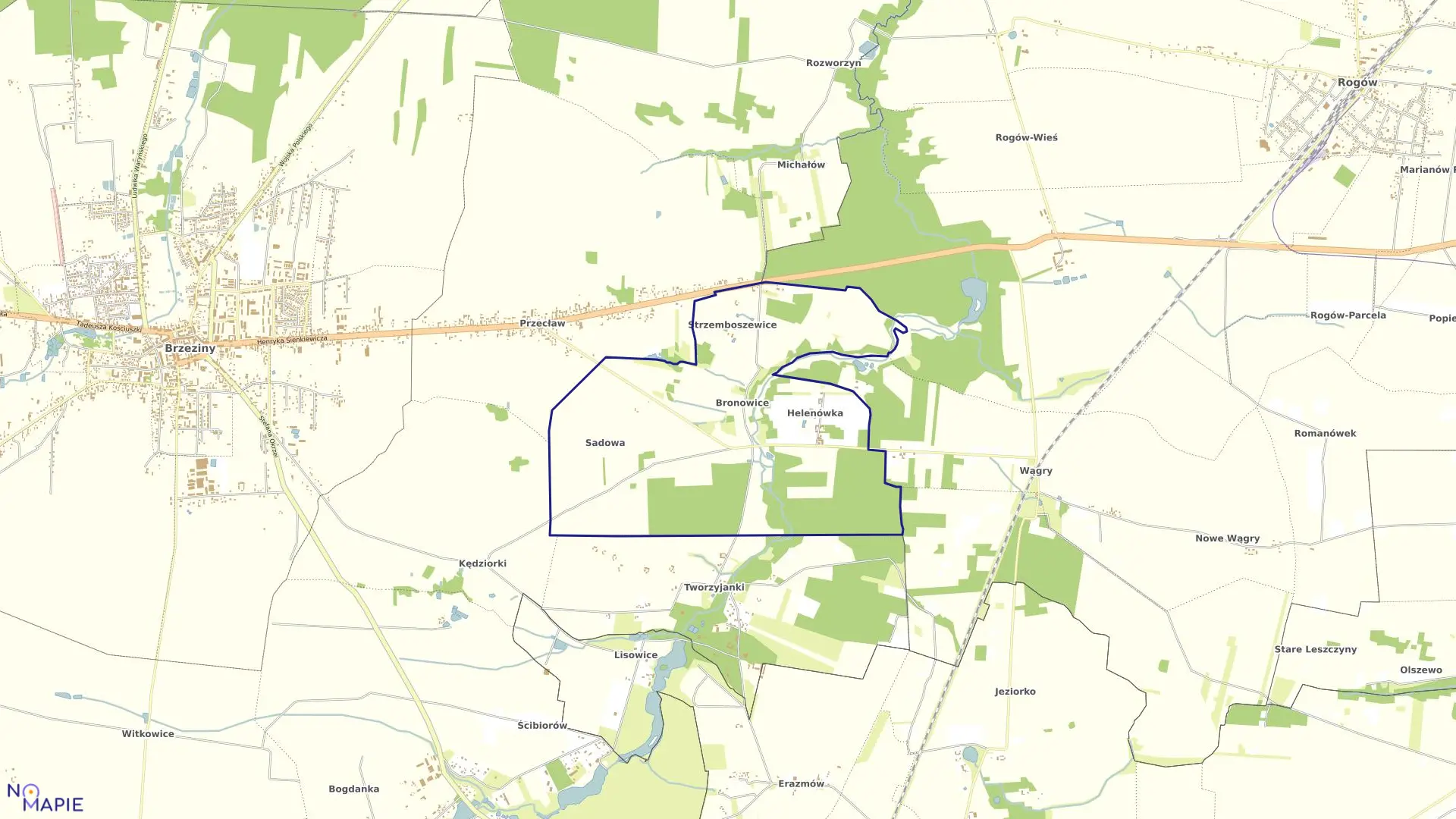 Mapa obrębu BRONOWICE w gminie Brzeziny