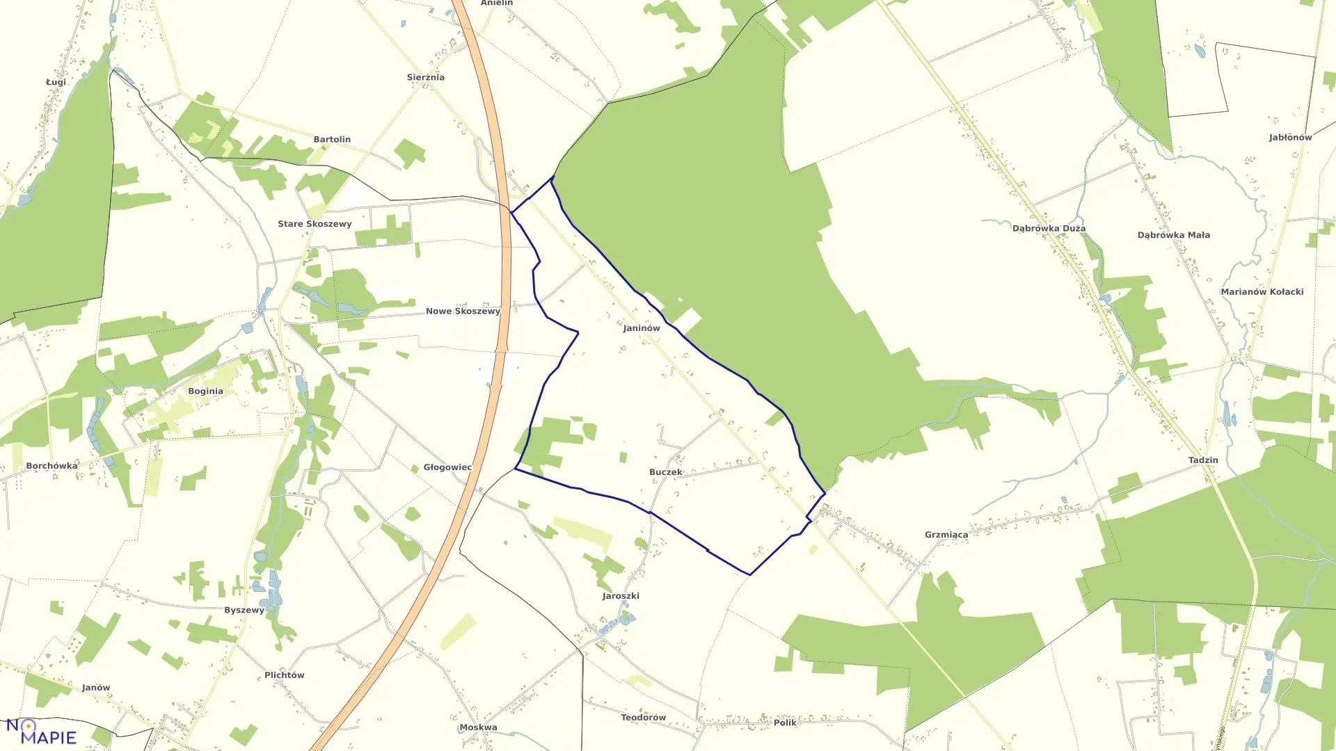 Mapa obrębu BUCZEK w gminie Brzeziny