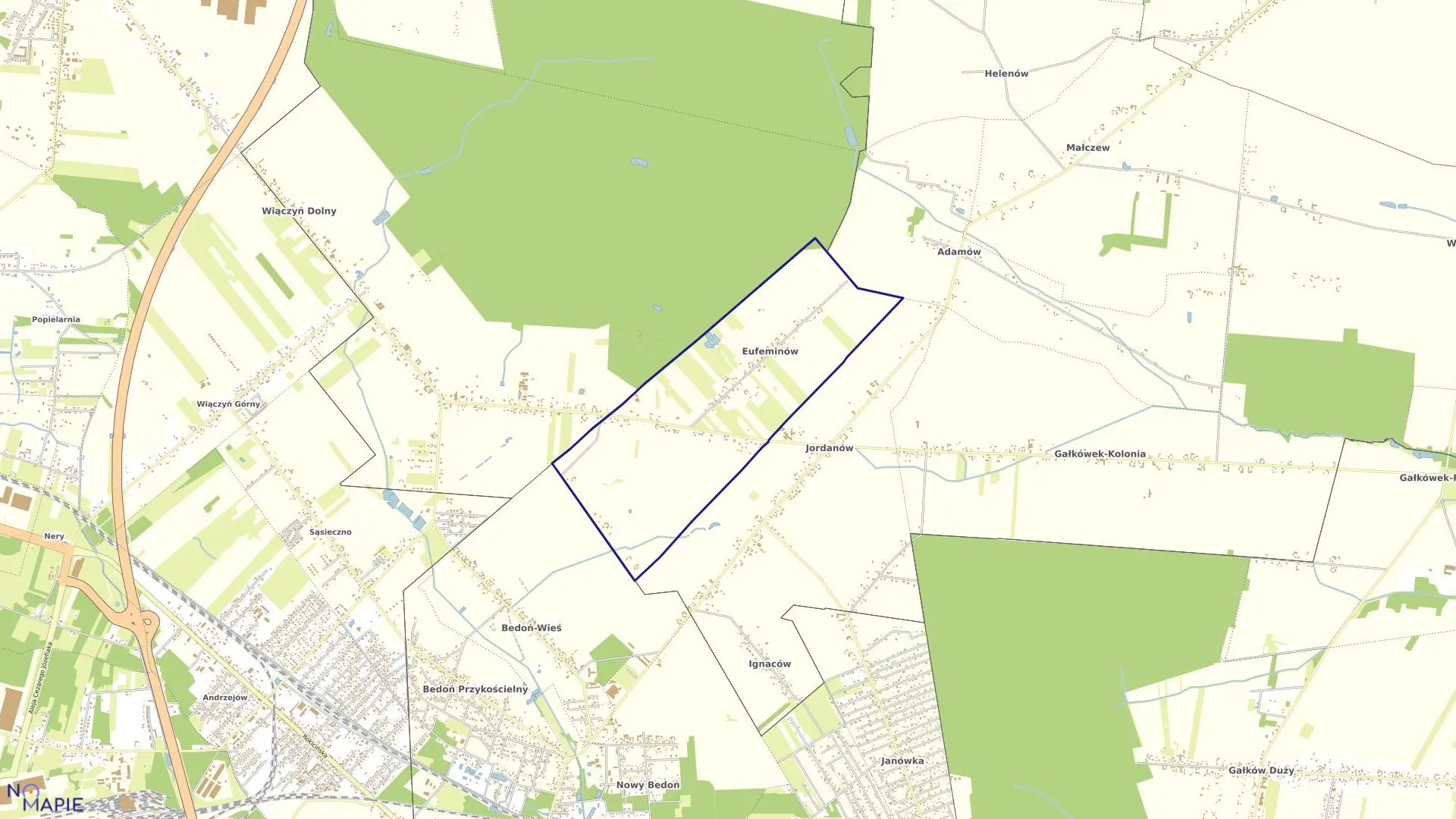 Mapa obrębu EUFEMINÓW w gminie Brzeziny