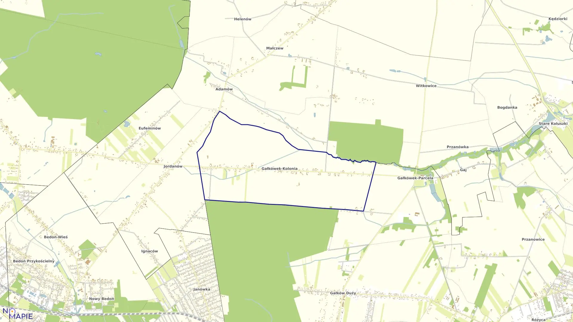 Mapa obrębu GAŁKÓWEK KOLONIA w gminie Brzeziny